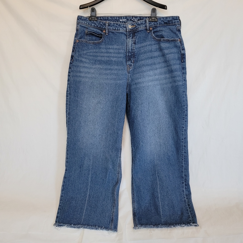 Old Navy Extra High-Rise Sky-Hi Wide Leg Cut Off Blue Jeans Womens Size 18 Flare